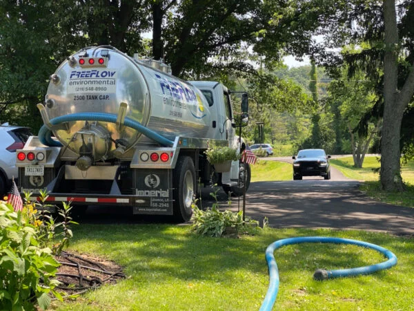FreeFlow's modern equipment. Septic inspections by FreeFlow Environmental protect your home and property. Septic pumping vehicle.